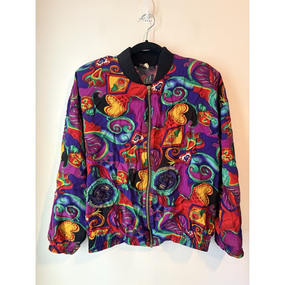 Vintage Requirements Bright Bold Art Deco Windbreaker Track Jacket Womans Medium